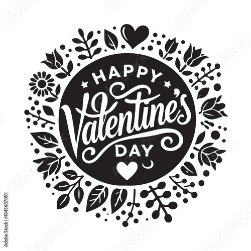 Black and White Happy Valentine's day typography design