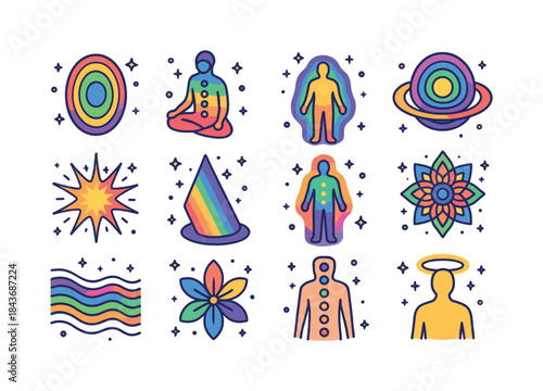 Chakra Aura Icons. chakra aura art. Colorful isometric vector ic