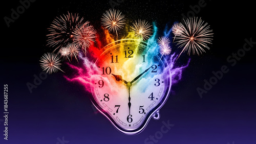 A Colorful Countdown - Fireworks and Time Collide