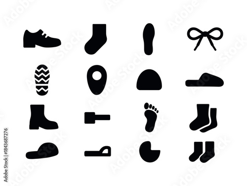 Footwear Icon Set. Footwear basics. Solid icon set of footwear b