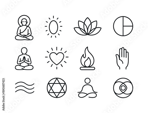 Spiritual Icon Set. Spiritual Utopia. Line icon set of Spiritual