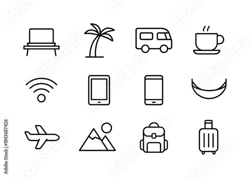 Work From Anywhere Icons. Work From Anywhere. Line icon set of W