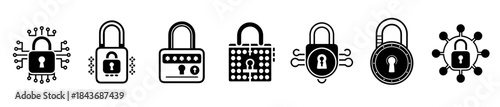 Flat digital security padlock icons for data protection and online privacy solutions.
