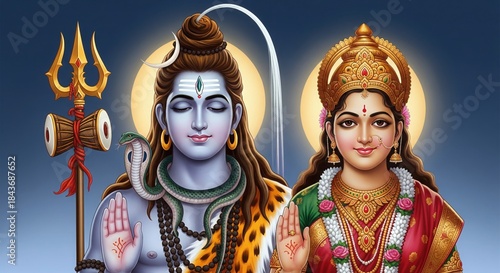 Shiv Parvati Divine Union. Sacred 4K Wallpaper.