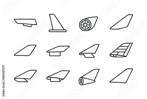 Aviation Wing Icons. Aviation-inspired mechanical wings. Line ic