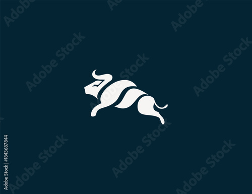 Powerful dynamic bull logo, a stylized animal emblem with flowing lines on a minimalist background.