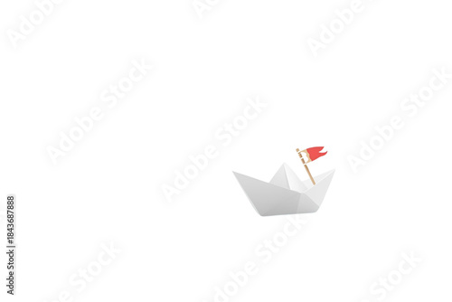 small white paper origami boat with a tiny red flag and a star and crescent symbol, no background svg