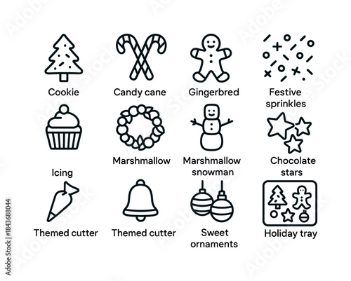 Holiday Edible Icons. Edible holiday crafts. Line icon set of ed