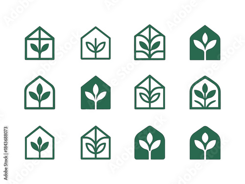 Greenhouse Logo Variations. greenhouse. Icon set. Set Logo of gr