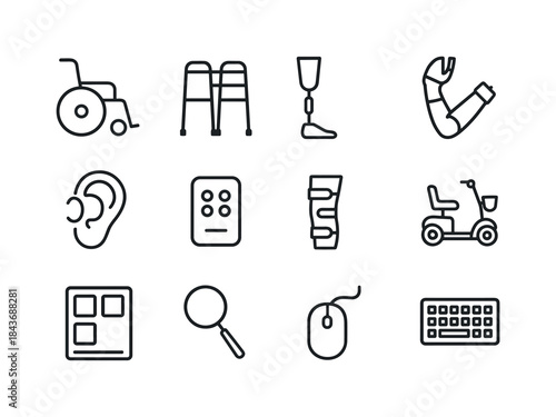 Outline Assistive Icons. Assistive Devices. Line icon set of Ass