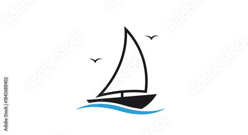 Vibrant sailboat gliding across blue waves under a clear sky with seagulls soaring above a peaceful coastal scene illuminated by warm sunlight.