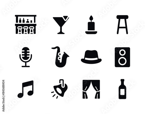 Jazz Bar Icons. Jazz Bar. Solid icon set of Jazz Bar: bar counte