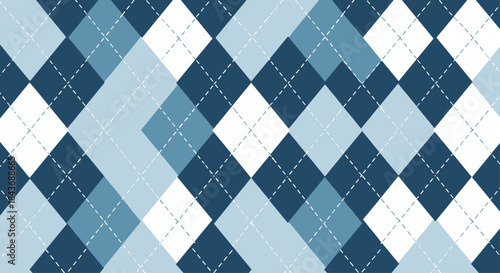 Abstract argyle pattern of overlapping blue diamonds and chevrons creating a cool geometric composition with navy midtone and pale azure tones.