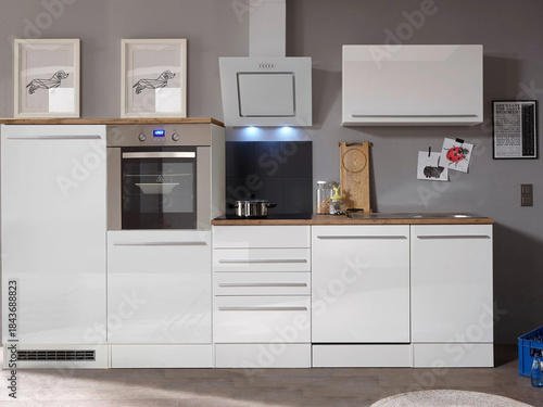 Modern luxury kitchen interior in minimal scandinavian style, 3d render