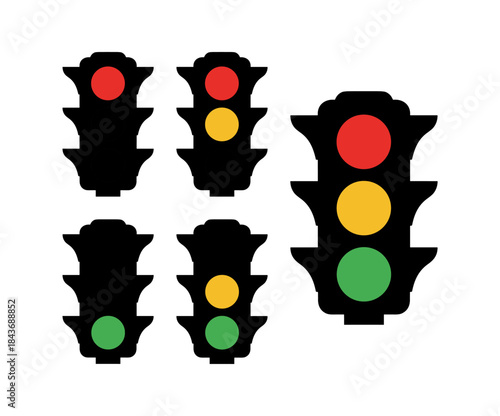 Traffic light controlling pedestrian and vehicle movement icon set