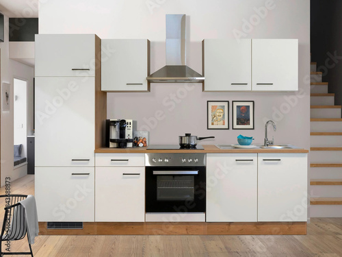 Modern luxury kitchen interior in minimal scandinavian style, 3d render