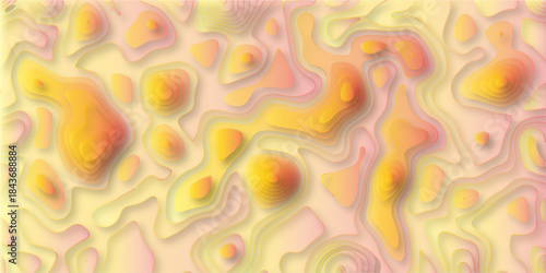 Geography scheme and terrain. Topography grid map. Contour map background. paper cut 3d render topography abstract, beautiful yellow Background. geometric map relief texture with curved layers.