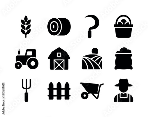 Farm Harvest Icons. Farm Harvest. Solid icon set of Farm Harvest