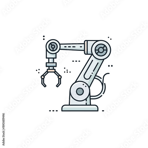 Industrial robotic arm, a mechanical manipulator with a gripper, symbolizing automation and advanced manufacturing processes in a modern factory setting