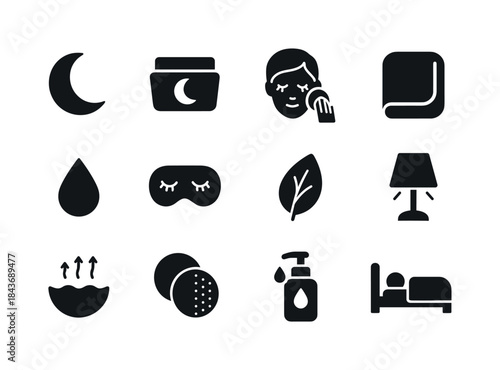 Night Skincare Icons. Night skincare. Solid icon set of night sk