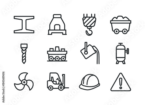 Heavy Industry Icons. Heavy industry. Line icon set of Heavy ind