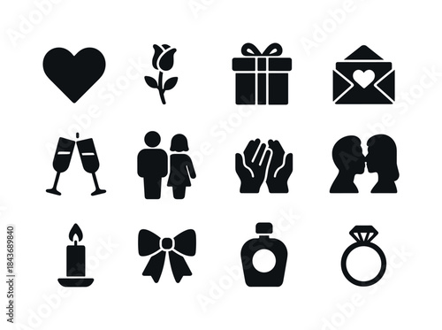 Romantic Gesture Icons. Romantic gesture. Solid icon set of roma