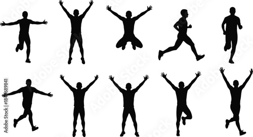 Set of vector silhouettes of dancing girls in dynamic dance poses