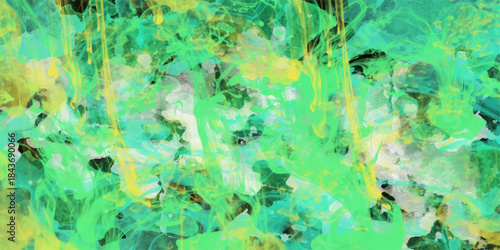 Abstract watercolor paint background illustration - Teal color blue and green. water diversity with ample space for text placement and messaging brushed green mark. Organic, abstract design concept.