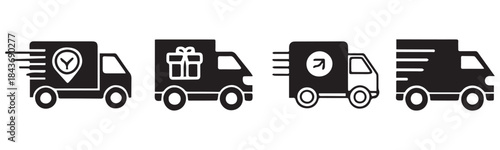 Delivery Truck Icons – Fast Shipping, Courier, and Logistics Symbol Set