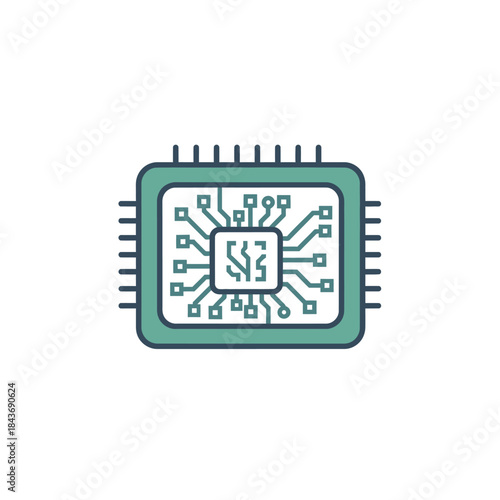 Illustration of a computer chip or processor, representing technology and electronics