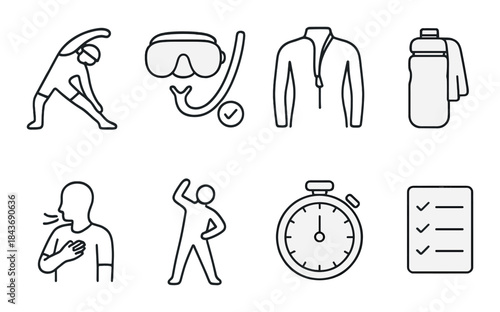 Fitness and scuba diving icons on gradient background