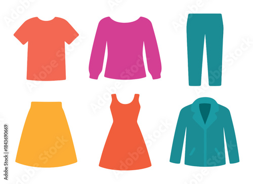 Colorful neon clothing outlines on gradient background