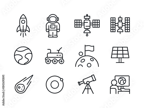 Space Exploration Icons. Space exploration. Line icon set of spa