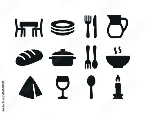 Family Dinner Icons. Family Dinner. Solid icon set of Family Din