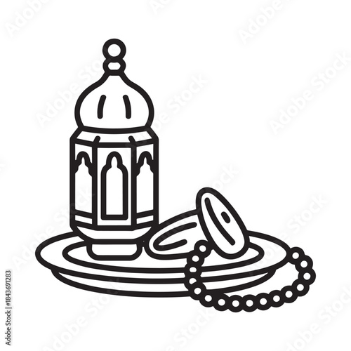 black and white islamic lantern and dates clip art preview