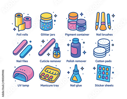 Colorful Nail Supplies. Nail Supplies. Colorful isometric vector