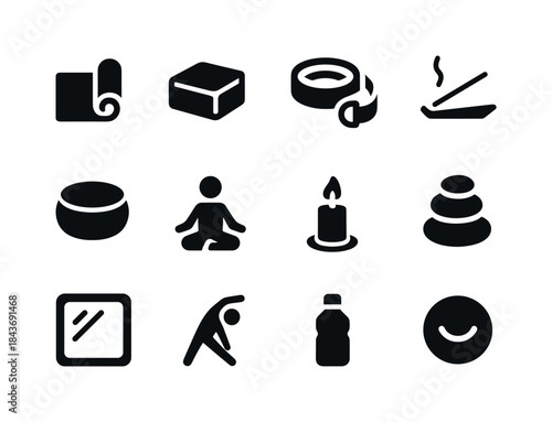 Yoga Studio Icons. Yoga studio. Solid icon set of yoga studio: y