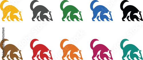 Badger icons in various colors silhouette style, Colorful badger animal icon group