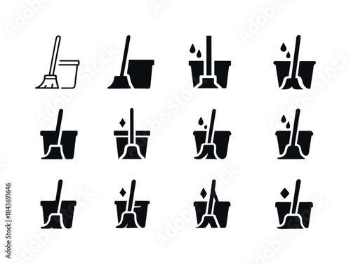 Home Cleaning Icons. Home cleaning scene. Icon set. Set Logo of