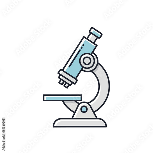 Modern laboratory microscope icon representing scientific research, biological study, and educational discovery. Essential equipment for detailed observation in chemistry and medical fields