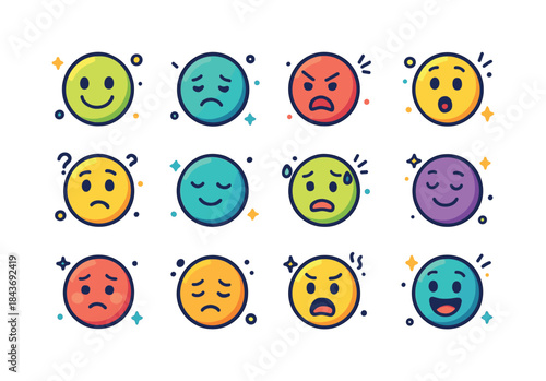 Emotional Check-In Icons. Emotional Check-Ins. Colorful isometri