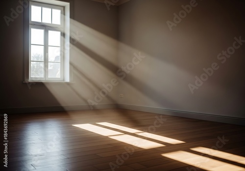 Sunlit interior space showcases light and shadow play in empty room