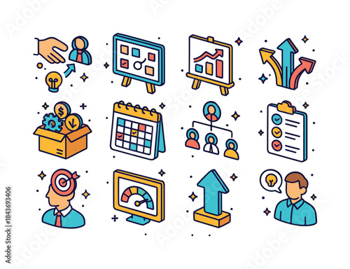 Isometric Management Icons. Management development. Colorful iso