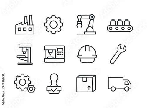 Manufacturing Icon Set. Manufacturing. Line icon set of Manufact