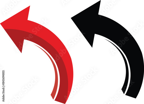 Two curved arrows one red and one black pointing upward on a white background