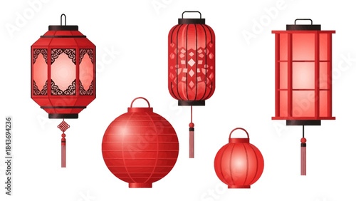 Vibrant red traditional lanterns set for festive cultural celebrations and decorative ambiance