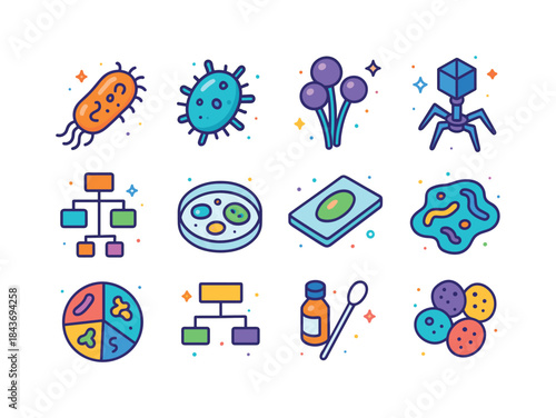 Microbial Diversity Icons. microbial diversity. Colorful isometr