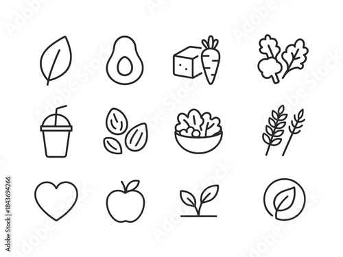 Vegan Icon Set. Vegan Lifestyle. Line icon set of Vegan Lifestyl