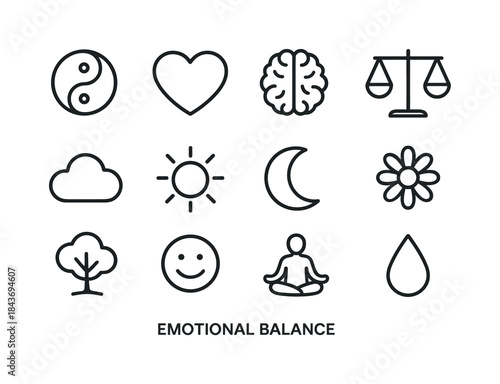 Emotional Balance Icons. Emotional balance. Line icon set of emo