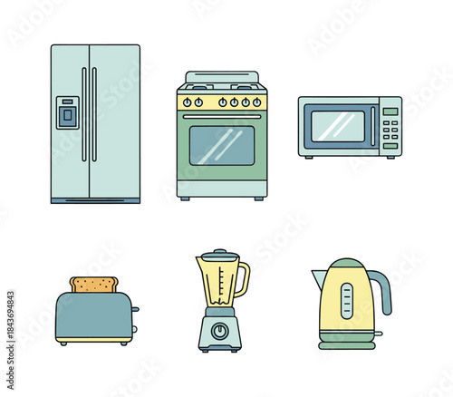 Kitchen appliances set for home and cooking